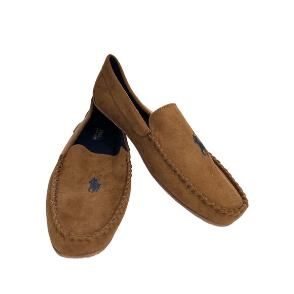 Polo Ralph Lauren mens Size 13 Brown collins moccasin Embroidered Logo slipper - Picture 1 of 8